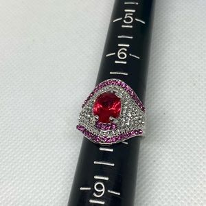 Gorgeous ring with red and clear Cz size 8